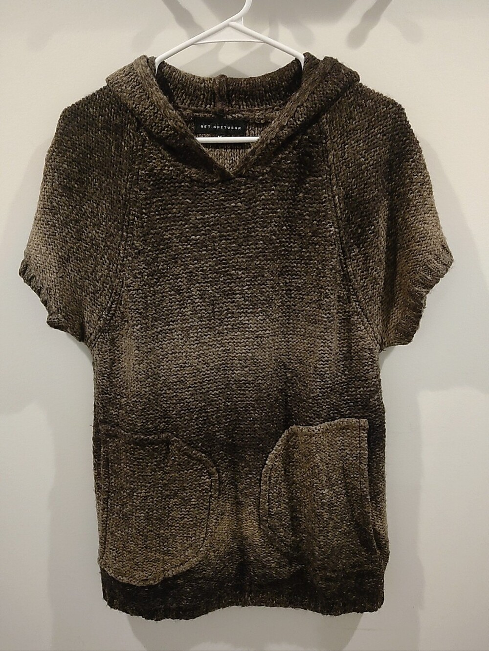 [Like New] Women's Hooded Short-Sleeve Sweater in Brown 15% Wool